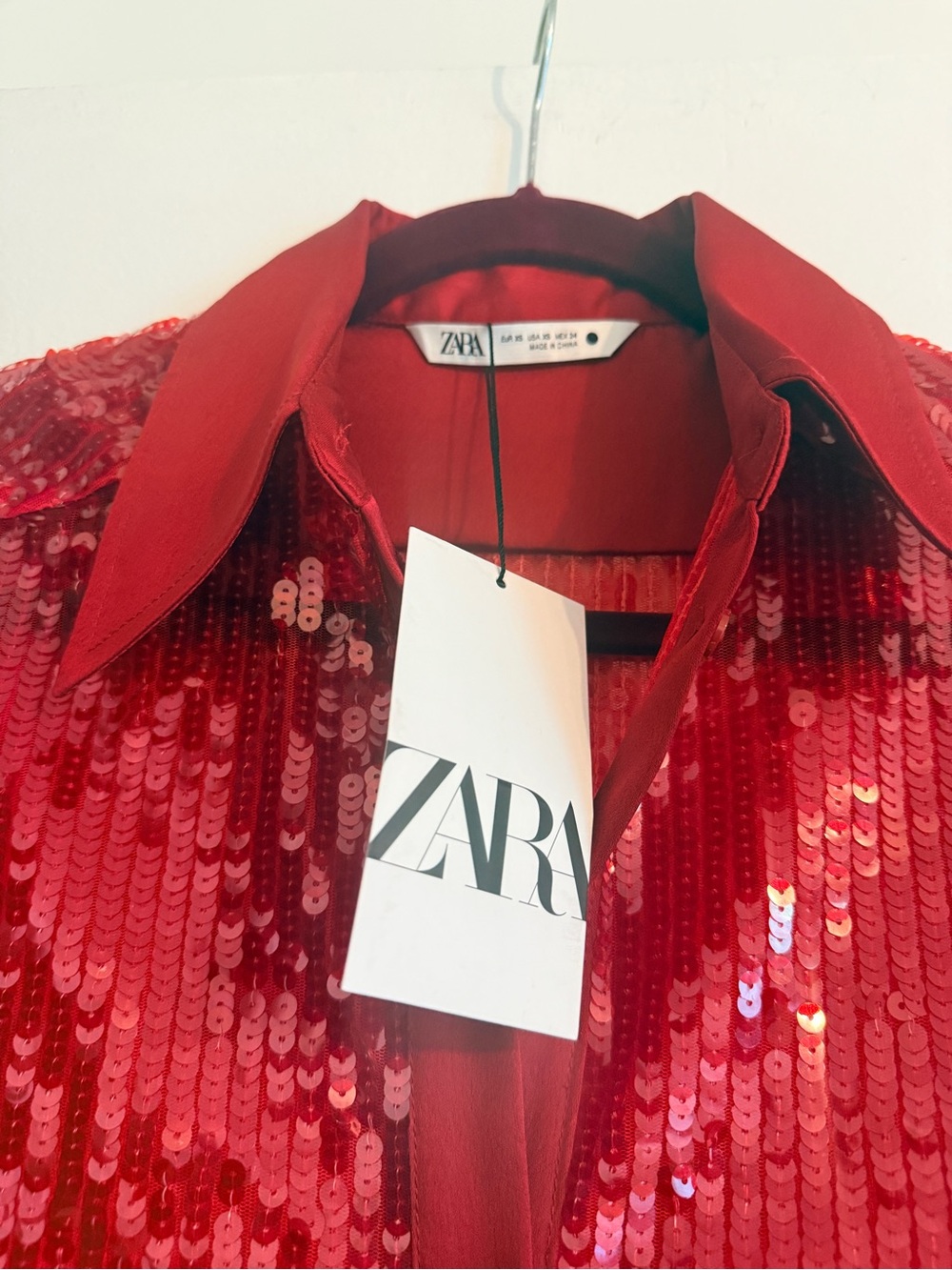 ZARA Red Sequin Button-Down Women's Top SIZE: XS - Picture 10 of 13